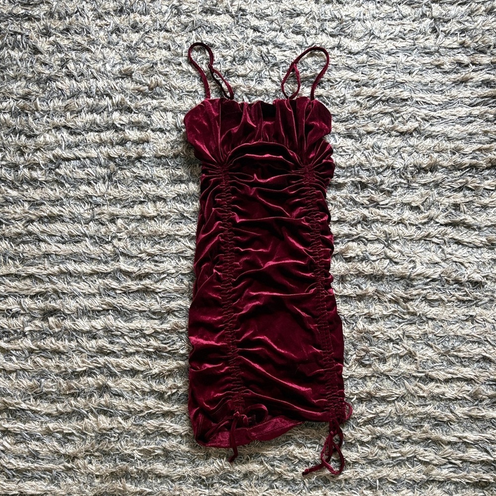 Inspired Hearts Velvet Mini Dress in Rich Burgundy, Size M
